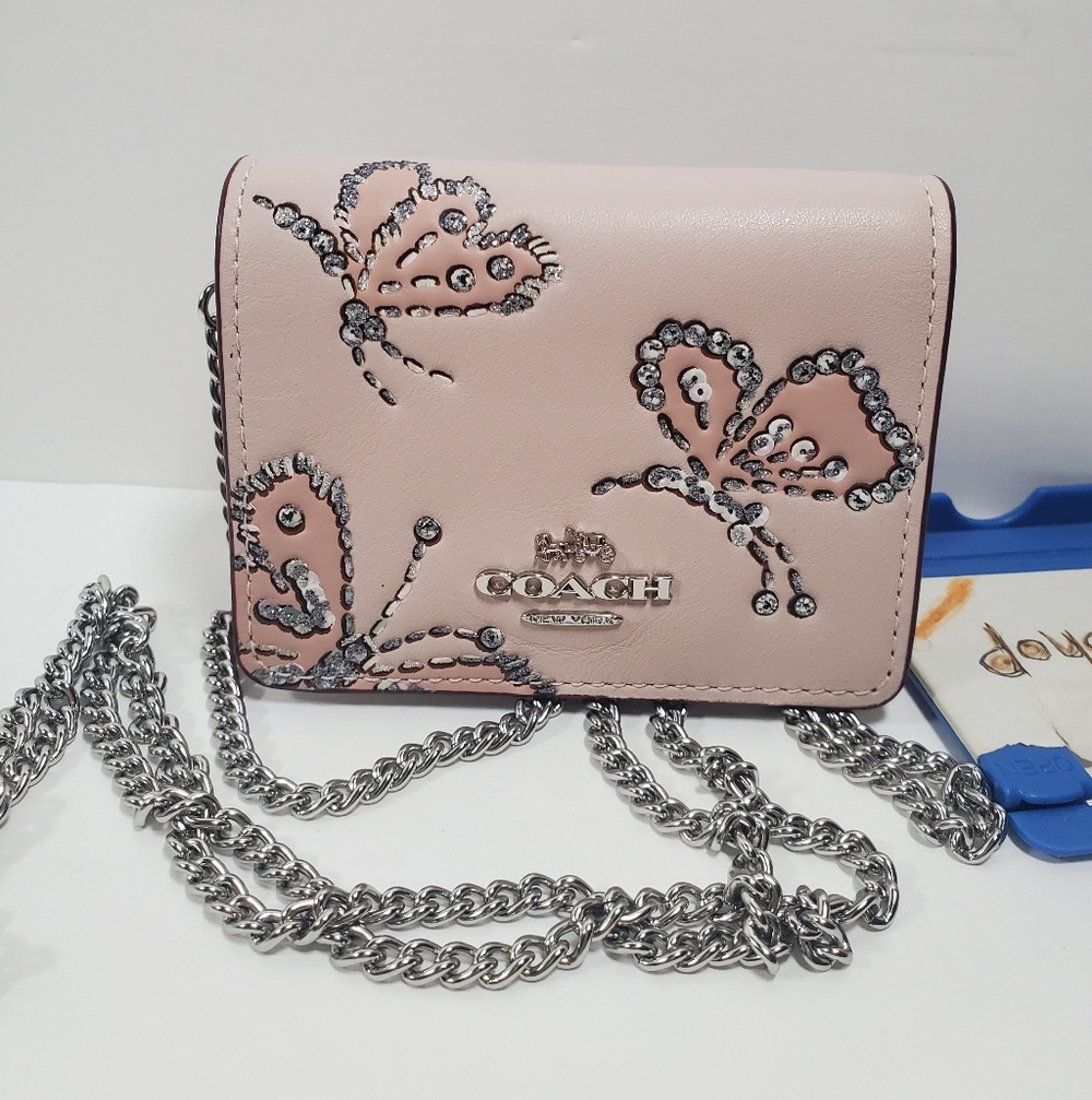 SOLD Coach Mini Wallet On A Chain With Sparkly Butterfly Print CCI81 NWT